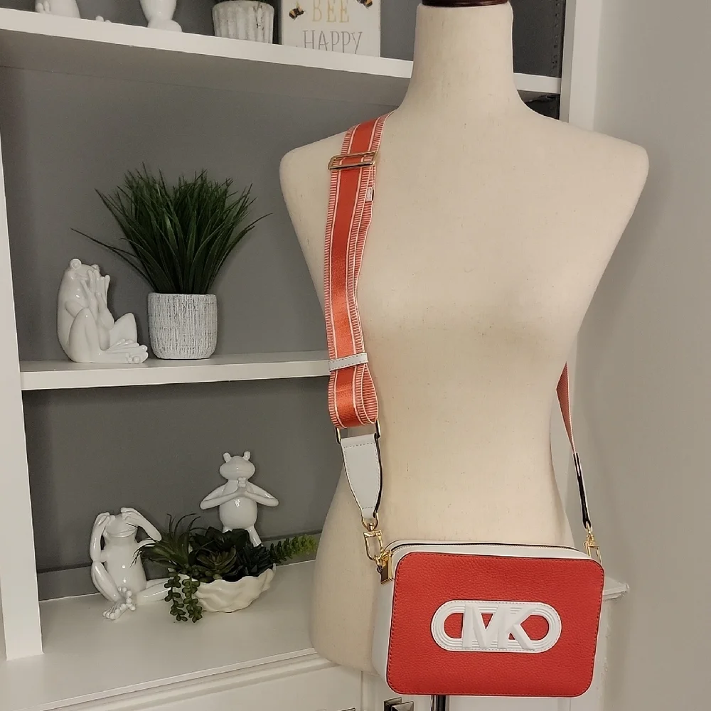 MK Michael Kors Crossbody Bag Camera Bag – Red (Coral) & White